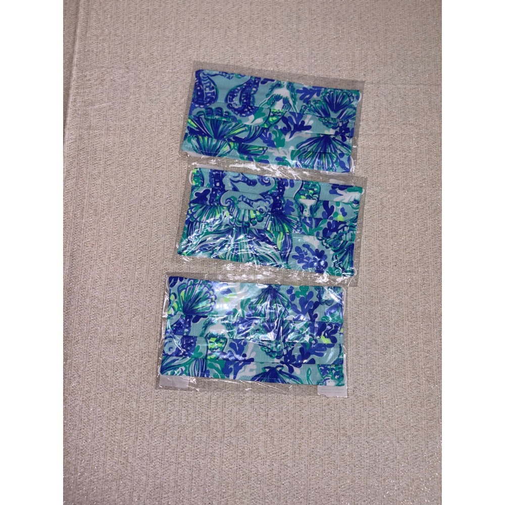Lilly Pulitzer Face Mask Set 3 OS Blue Green New NWT Coastal Sea Life Pleated
